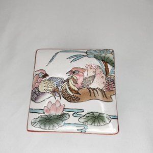 Vintage Porcelain Blank Hand Painted Trinket Box with Lid Bird Scene